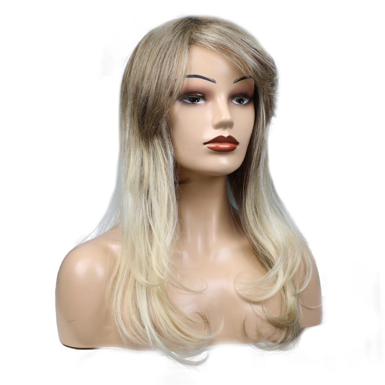 Beautiful blonde female heatresistant real hair wig